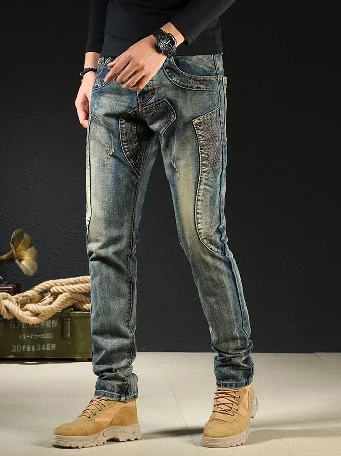 Male Cowboy Pants Skinny Low Rise Jeans for Men Motorcycle Slim Fit Trousers 90s Streetwear Straight Tight Pipe Retro Casual Xs