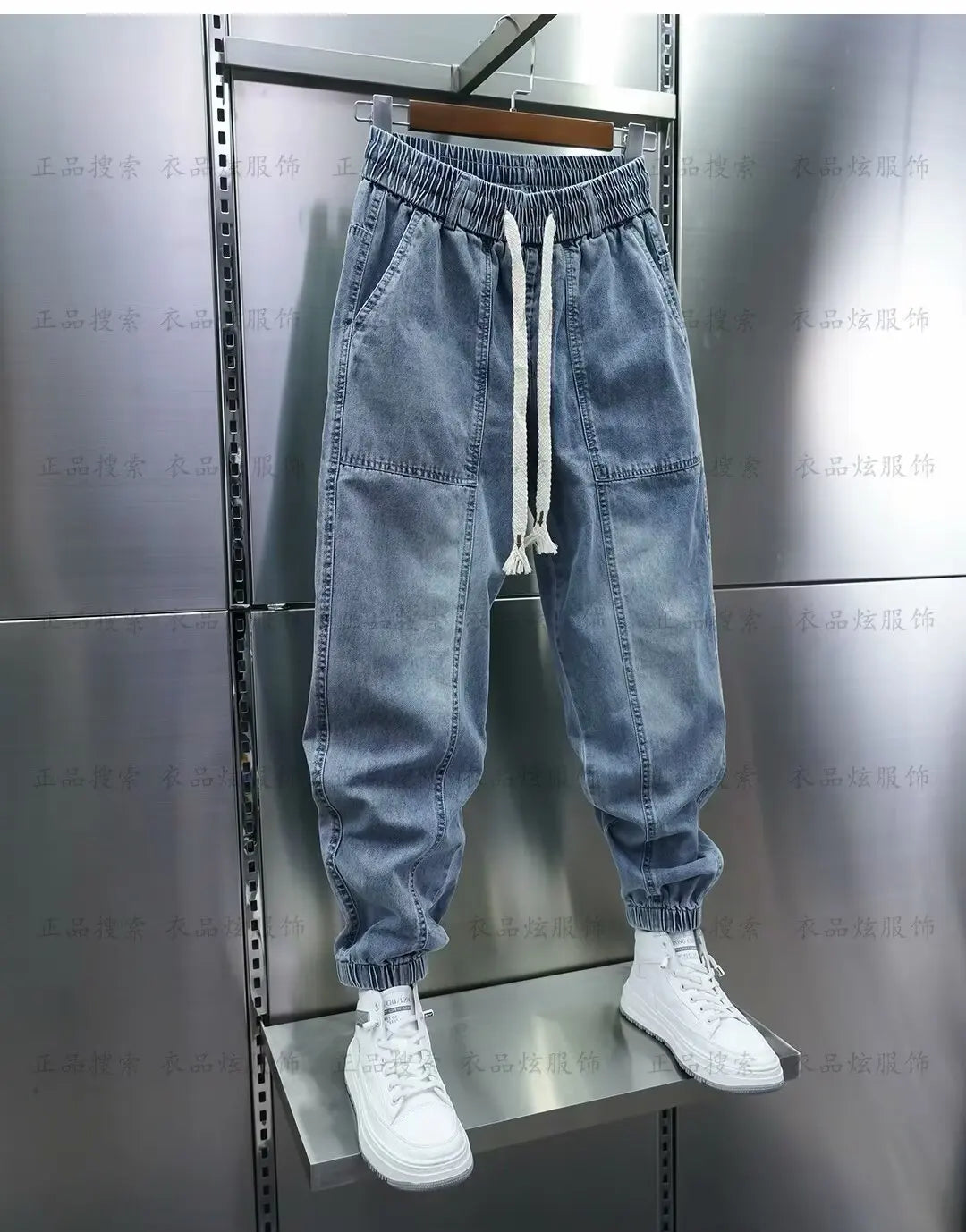 Men's Jeans Fashion Casual Jogger Harem Denim Pants Hip Hop elastic waist Letter printing jeans Male Trousers 2024 spring new