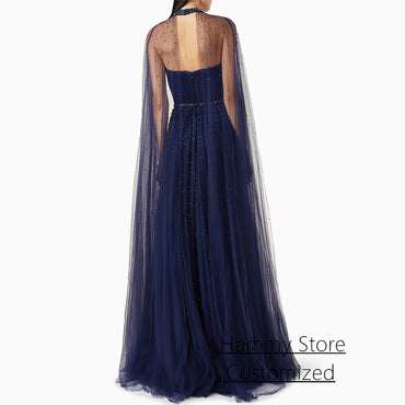 Saudi Arabian Evening Dress فساتين سهرات Customized Modest High Neck Long Sleeves Sparkling Sequined Prom Gown