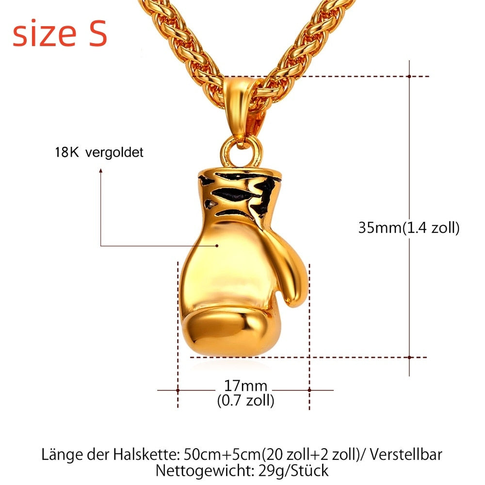 U7  Boxing Necklace for Man 24&quot; Wheat Link Chain Gloves Stainless Steel Sport GYM Fitness Fighting Pendant Sporty Punk Jewelry