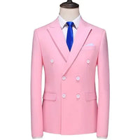 Men's Blue Double Breasted Formal Suit Jacket, Business Office Blazer, Masculino Wedding Party Dress Coat,  Slim Man Tuxedo