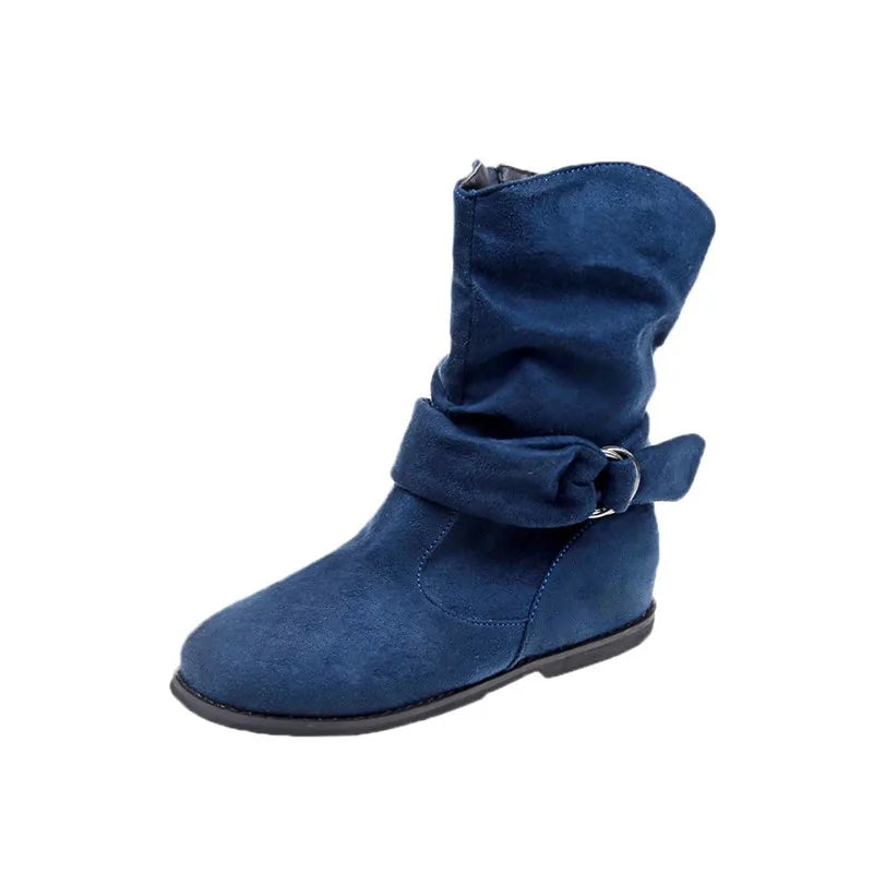 Botines Fashion Women Boot Suede and Calf Fashion Boot Fall Low Heel Foot Cover British Wind Platform Boot Large Size Women Shoe