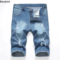 2026 New Denim Shorts for Men Fashion Casual Stretch Straight Short Jeans Men Summer Trend Holes Slim Fit Cowboy Short Trousers