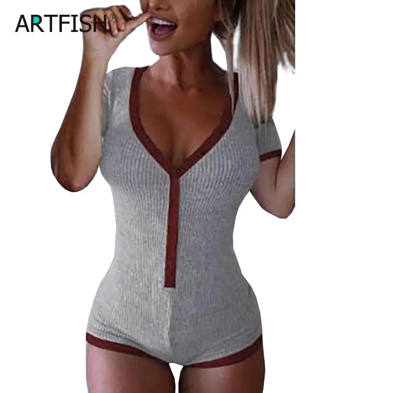 2023 New Sexy Bodysuits Women Rompers Club Lady Button Neck Short Sleeve Solid Bodycon Slim Femme Cotton Knit Body Suit GV282