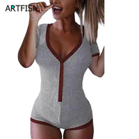 2023 New Sexy Bodysuits Women Rompers Club Lady Button Neck Short Sleeve Solid Bodycon Slim Femme Cotton Knit Body Suit GV282