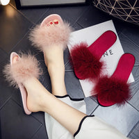 Summer Slippers New Fashion Versatile Women Shoes Comfort High-end Sexy Women Sandals Simple Retro Feather Flat Slippers Тапочки