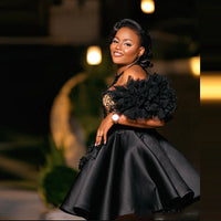 2025 Sweetheart Off The Shoulder Handmade Flowers Aso Ebi Prom Party Dress Plus Size Black Cocktail Dresses Girls Robe De Soiree