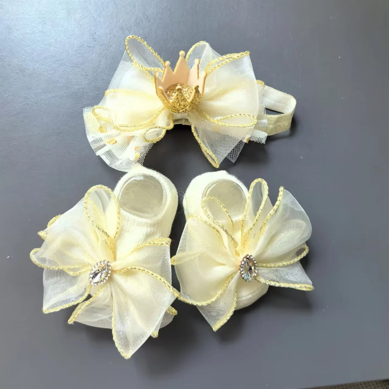Baby Headband Sock Set, Soft and Comfortable Headband, Baby Crown Flower Headband, CHILDREN'S Boat Socks, Floor Socks