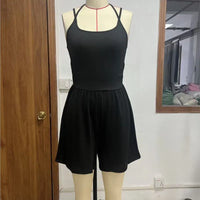 Spring And Summer Women's Fashionable Sleeveless Jumpsuit, Casual Adjustable Shoulder Strap Pleated Slim Short Jumpsuit