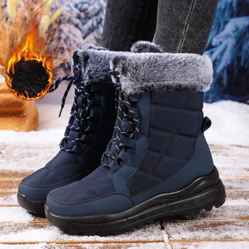 Winter Women's Boots Non-slip Plush Warm Snow Boots for Women Lace Up Platform Ankle Boots Comfortable Flat Shoes Cotton Shoes