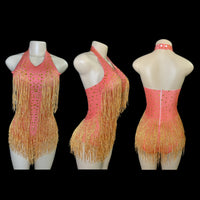 Sparkly Rhinestones Fringe Bodysuit WomenVightclub Party Dance Costume Stage Wear SexyTassel Leotard Performance Clothing G7