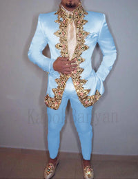 Men Suit 2020 Two Piece (Jacket+Pants+Belt) Italian Stand Collar Slim Fit Wedding Suit for Men Custom Made Embroidery Suit