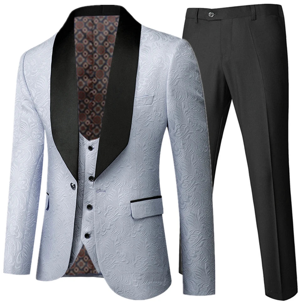 Banquet Feather Embossing Process Designer Blazer Jacket Pants Vest / Men's 2023 New Suit Coat Waistcoat Trouser 3 Piece Set