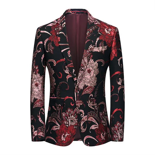 New Men Fashion Flower Suit Luxury Jacquard Jacket Homme Wedding Ball Party Single Button Blazer Singer Stage Performance Coat