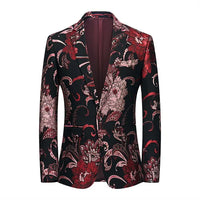 New Men Fashion Flower Suit Luxury Jacquard Jacket Homme Wedding Ball Party Single Button Blazer Singer Stage Performance Coat