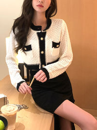 Casual Cardigan Women Long Sleeve Button Slim Y2k Crop Tops Office Lady Knitted Sweater Korean Fashion Clothing 2022 Autumn Chic