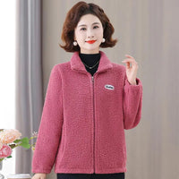 Winter Mother's Attire New Jacket Middle-Aged And Elderly Women's Fleece-Lined Woolen Sweatshirt Warm  Stand Collar Top