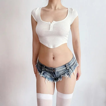 2026 Summer New Women's Sexy Cutting Ripped Destroyed Hot Pants Beach Nightclub Denim Shorts