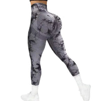 Designer yoga trousers tie-dyeing craftsmanship wide waist slim fit seamless peach hip sports trousers