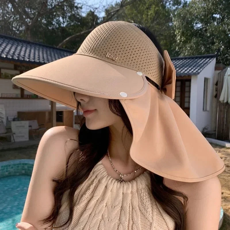 1Pcs Outdoor Sun Bucket Hat for Women Girls Fishing Hiking Wide Brim Bucket Hat with Neck Cover 360° Protection Sunscreen Caps