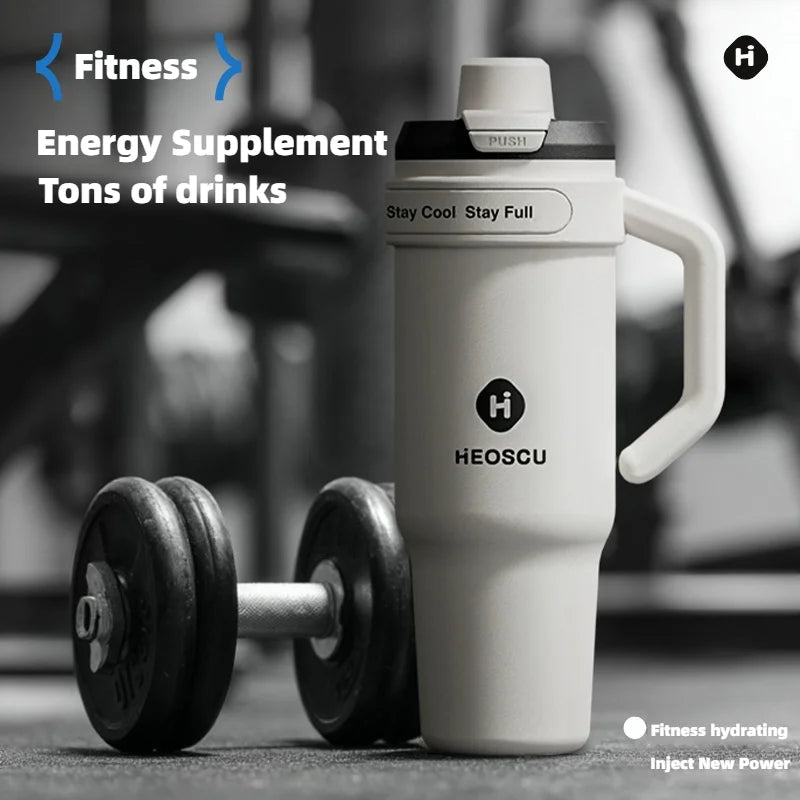 1pc Stainless Steel Ice Tumbler 1200ml Insulated Cup With Handle & Straw Keeps Cold For 24 Hrs Car Insulation Cup Coffee Water