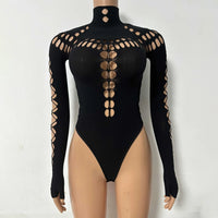 Sexy Streetwear Slanted Shoulder Hollow Sleeveless Jumpsuit Hot Girls Tight Fitting Slimming Bottom Jumpsuit Punk Personality