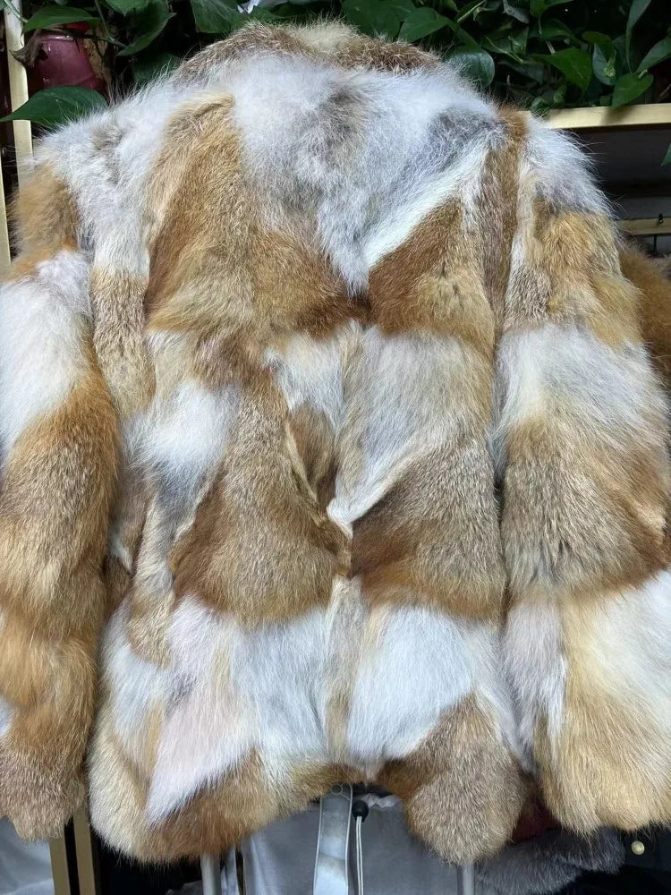 Luxury Brand Real Fur Jacket Women Winter Thick Warm Fur Coat Short Coat Windproof Chic Fox Fur Coat Big Fur Collar Vintage New
