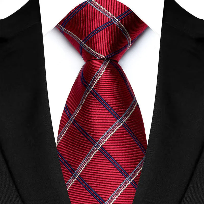 New Design Plaid & Checks 8cm Tie Red Blue Jacqurd Weave Neckties For Men Business Wedding Cravat Accessories Neck Ties Gifts