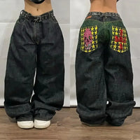 Streetwear Wide Leg Jeans Men Y2K Harajuku Baggy Jeans Embroidery Pattern Hip Hop Vintage Denim Pants Straight Casual Trousers