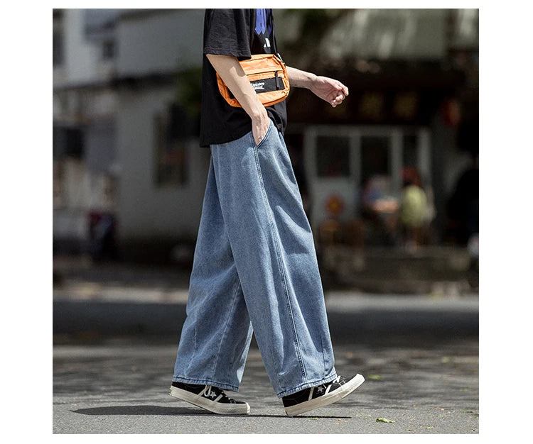 Men's Jeans Hip Hop Streetwear Skateboard Neutral Denim Trousers Men Jeans Wide Leg Denim Cargo Jean Pants Loose Straight Baggy
