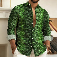 2026 New Men's Shirt: Snake-Print Long-Sleeve Shirt  Stylish Slim-Fit Turn-Down Collar Shirt, Streetwear Trend, Hawaiian Style