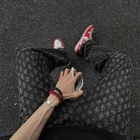 European American Men's Summer Jacquard All-over Printed American Jeans Thin Slim Fit Straight-leg Bootcut Pants