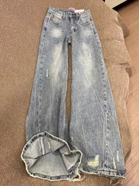 Baggy Jeans Women Clothing Street Retro Washing and Aging Ripped Jeans for Women Casual Wide-leg High Waisted Jeans Woman Pants