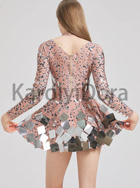 Bestselling Mirror Party Evening Dress Women Long Sleeve Stretch Mini Dress  Party Prom Women's Celebrate Dress Stage Costumes