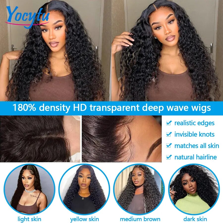 Deep Wave Frontal Wig 13x4 Lace Frontal Wig 20 Inches Brazilian Lace Front Human Hair Wig On Sale Deep Wave Wigs For Black Women