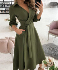 Spring/Summer Fashion Long sleeved V-neck Printed Hip Wrap Dress for Women