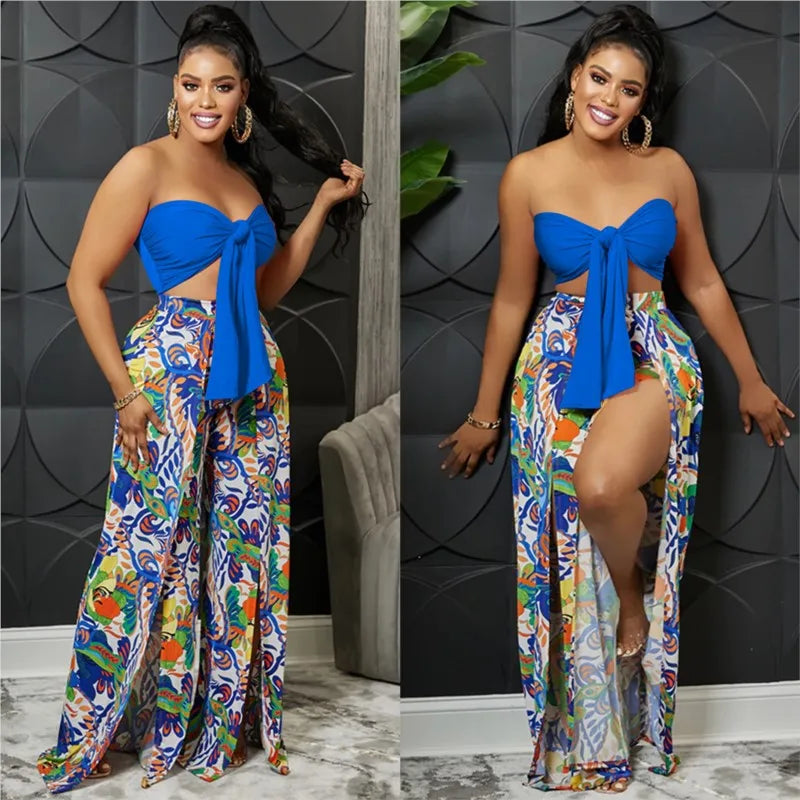 Beach Cover Up For Women Luxury Suit Dress New Strapless Backless Print With Split Pants Two Piece Spandex Swimsuit Whole Bath