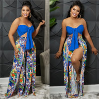 Beach Cover Up For Women Luxury Suit Dress New Strapless Backless Print With Split Pants Two Piece Spandex Swimsuit Whole Bath