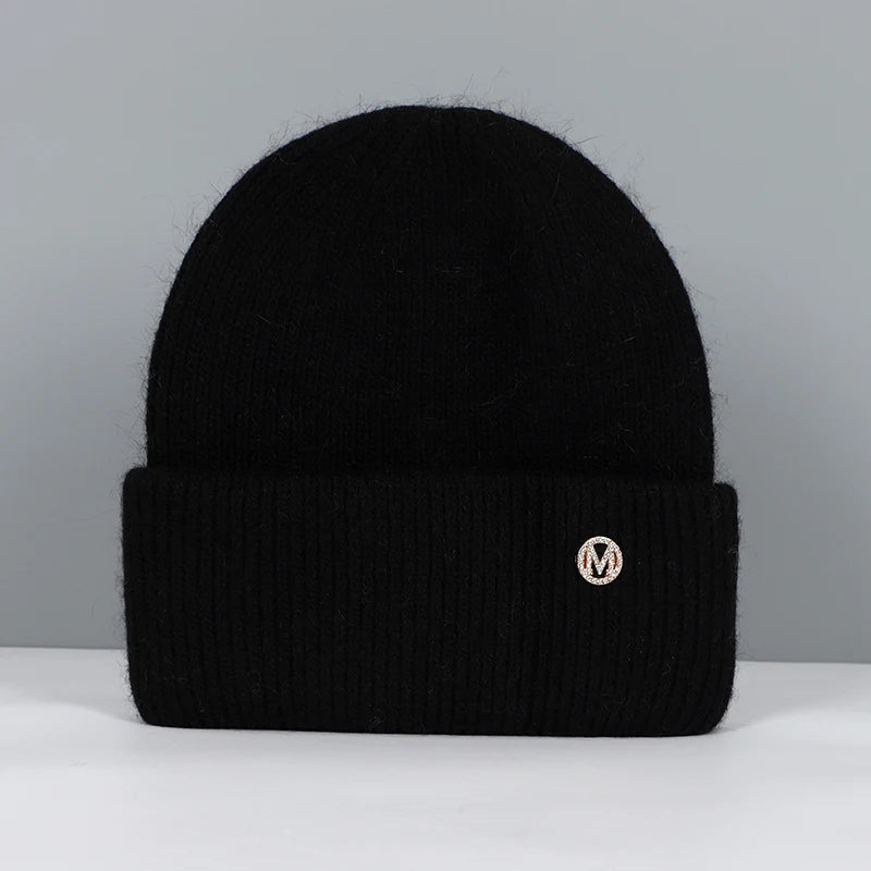 Winter Hats For Women Rabbit Fur Beanie Hat Woman Knitted Skullies Beanies Solid Wool Soft Autumn Winter Cashmere Caps Bonnet