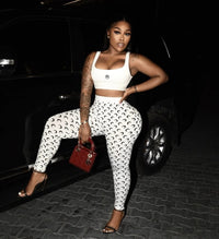STYLISH LADY Moon Printed Sports 2 Piece Set Women Sleeveless Crop Top and Skinny Pant Suits 2025 Summer Street Fitness Outfits