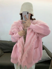 Autumn Winter New Fur Coat for women real Fox fur Knitted Sweater Cardigan Loose Korean casual women mid length outerwear Y4340