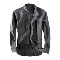 Men's Retro Buckle Long Sleeved Shirt 2025 Spring Autumn Casual Linen Buttoned Shirt Slim Fit Stand Up Collar Shirt Jacket