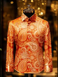 Men's retro gorgeous long-sleeved shirt gold pattern 3D printed shirt Hawaiian vacation wedding party shirt quick-drying for You