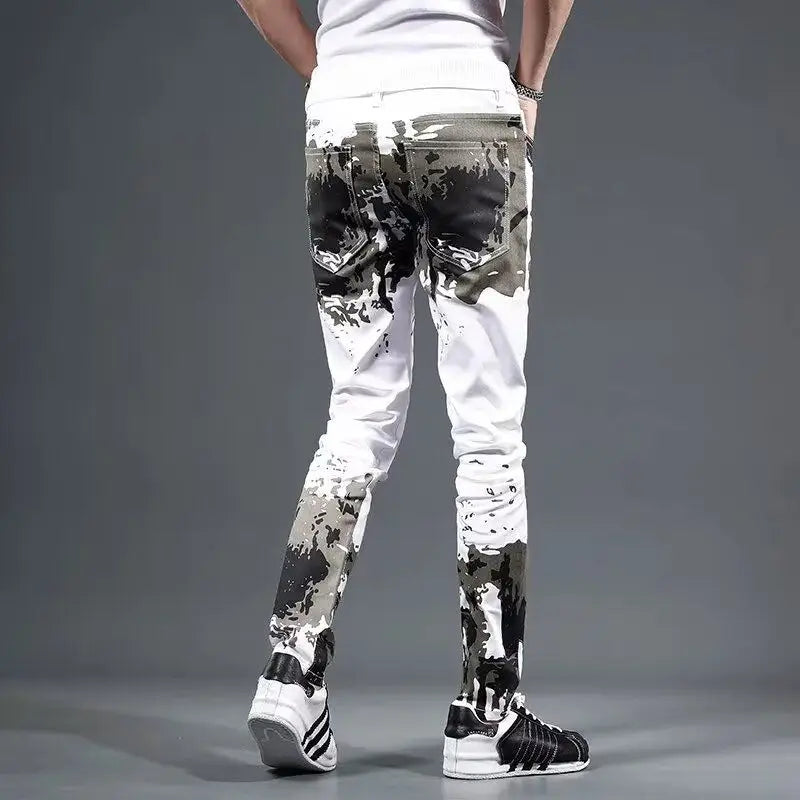 Jeans for Men Trousers White Skinny Slim Fit Man Cowboy Pants Tight Pipe Designer Stacked Japanese Street Style Aesthetic Goth