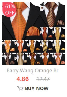 Barry.Wang Gold Silk Mens Tie Hanky Cufflinks Set Yellow Beige Orange Luxury Jacquard Necktie For Male Wedding Business Party