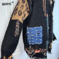 WINYI Make old holes and knit winter cardigan woman kimono party dress vintage abaya dubai luxur winter outfits for women coat