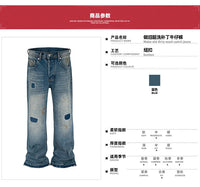 MIJKO Washed Frayed Vintage Jeans Pants Mens Straight Retro Casual Denim Trousers Cargos FJ069