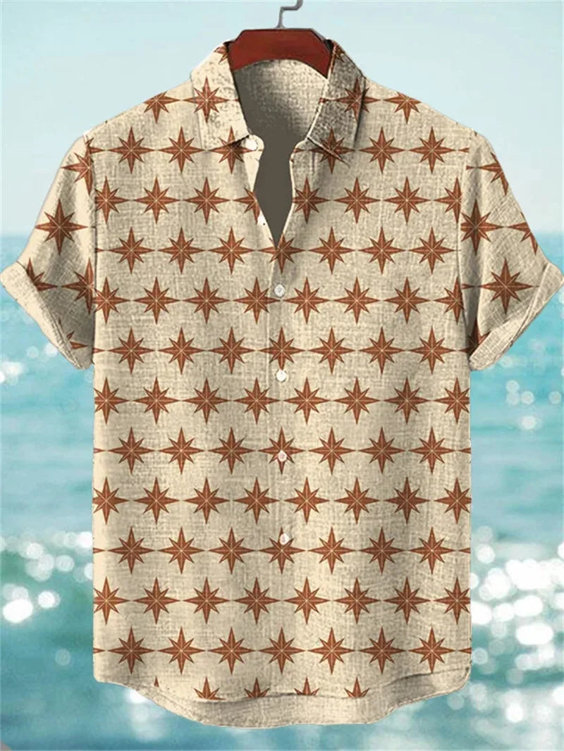Summer fashion new printed shirt men's short sleeved shirt bird print street casual men's oversized top