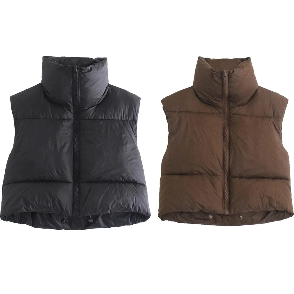 Puffy Vest Women Zip Up New Stand Collar Sleeveless Lightweight Padded Cropped Puffer Quilted Vest Winter Warm Coat Jacket