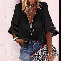 Summer Women Print Tees Shirts Loose Vintage Zipper Off Shoulder Sexy Hole Blouse Top Loose 2024 Casual Short Sleeve Tops